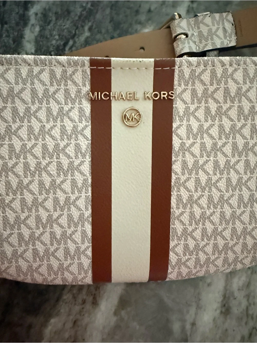 Michael Kors Cream and Brown Signature Stripe Crossbody - Picture 3 of 8